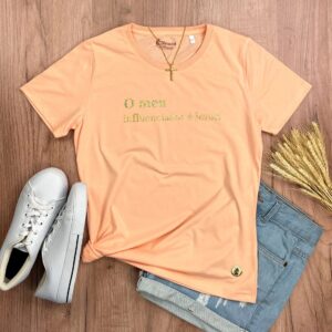Camiseta Feminina Preta O Meu Influenciador É Jesus! - Imagem 4