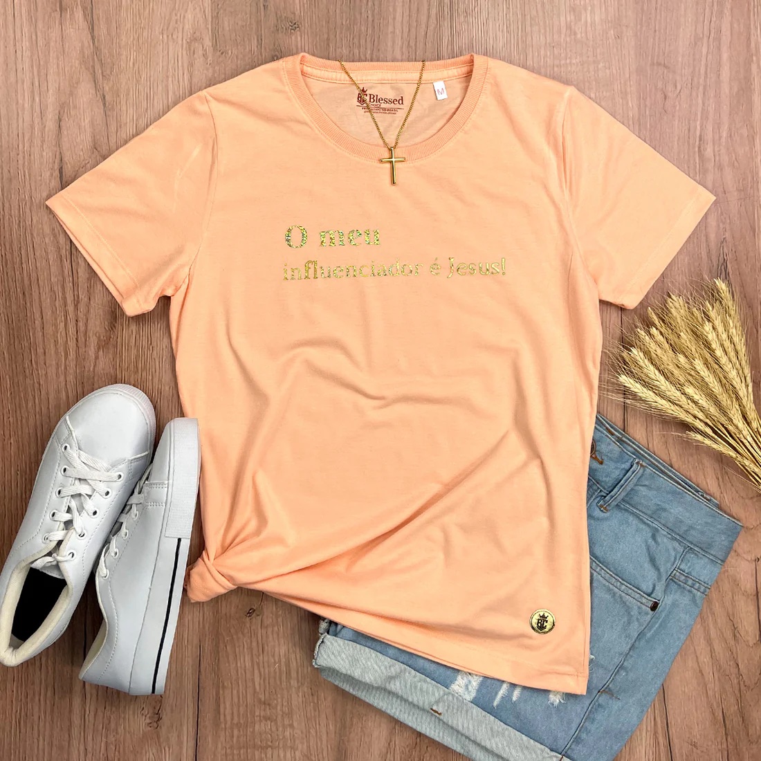 Camiseta Feminina Preta O Meu Influenciador É Jesus! - Imagem 4