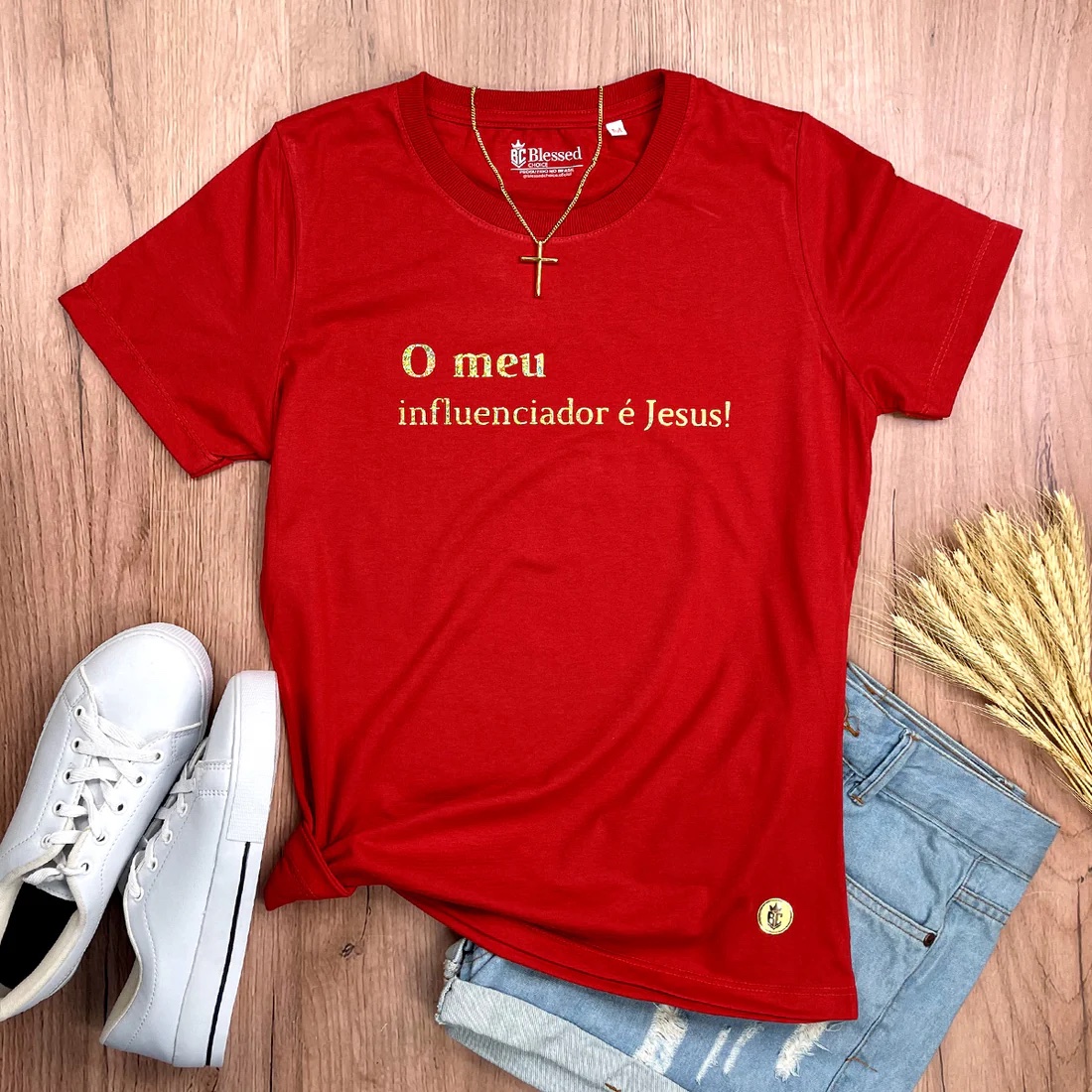 Camiseta Feminina Preta O Meu Influenciador É Jesus! - Imagem 6