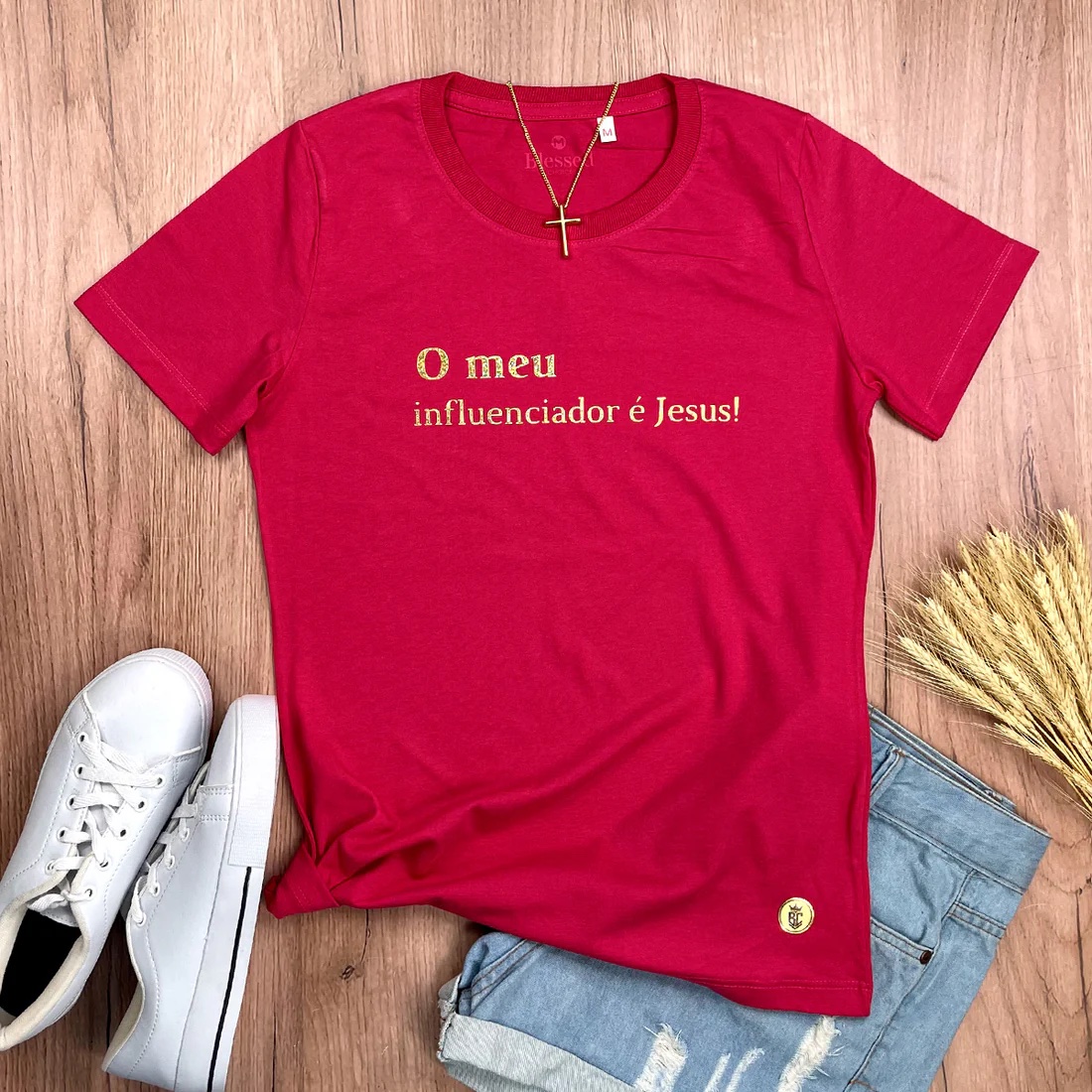 Camiseta Feminina Preta O Meu Influenciador É Jesus! - Imagem 3
