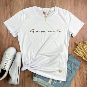 Camiseta Feminina Off White Foi Por Mim Cruz Coração - Imagem 3