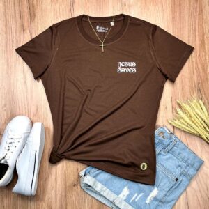 Camiseta Feminina Branca Jesus saves - Imagem 6