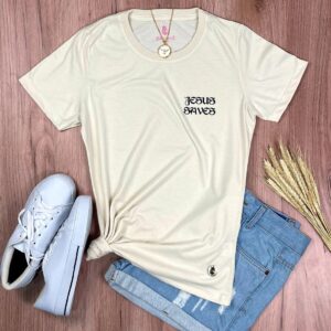 Camiseta Feminina Branca Jesus saves - Imagem 3