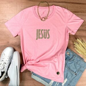 Camiseta Feminina Preta Jesus Cruz Glitter - Imagem 8