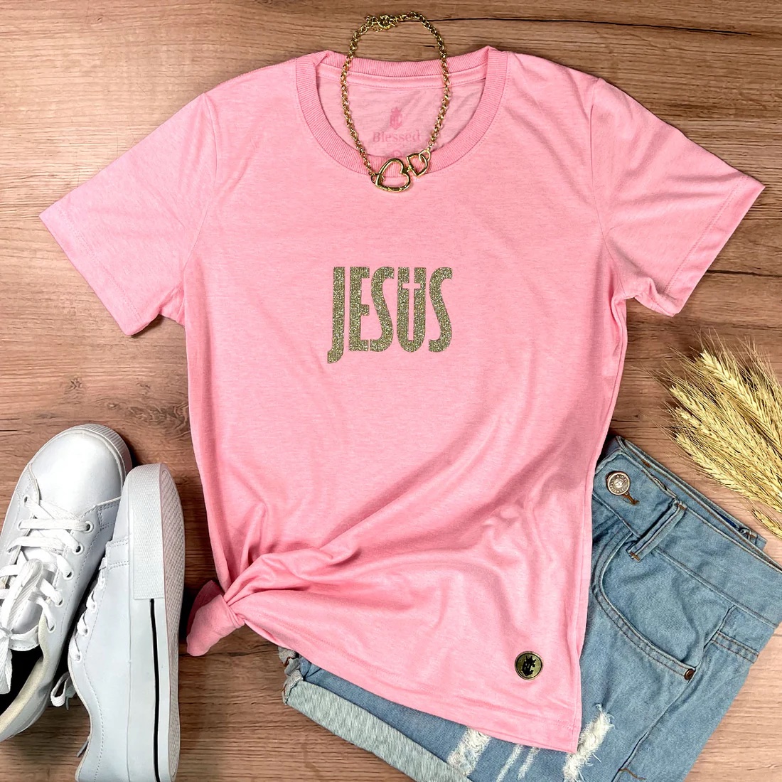 Camiseta Feminina Preta Jesus Cruz Glitter - Imagem 8