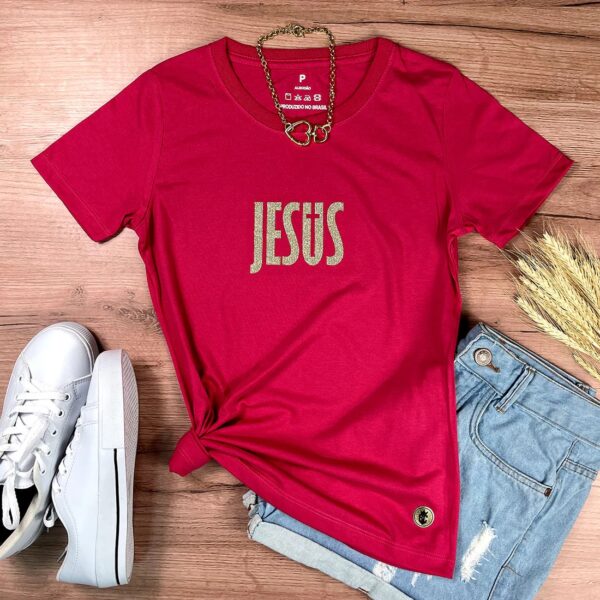 Camiseta Feminina Preta Jesus Cruz Glitter