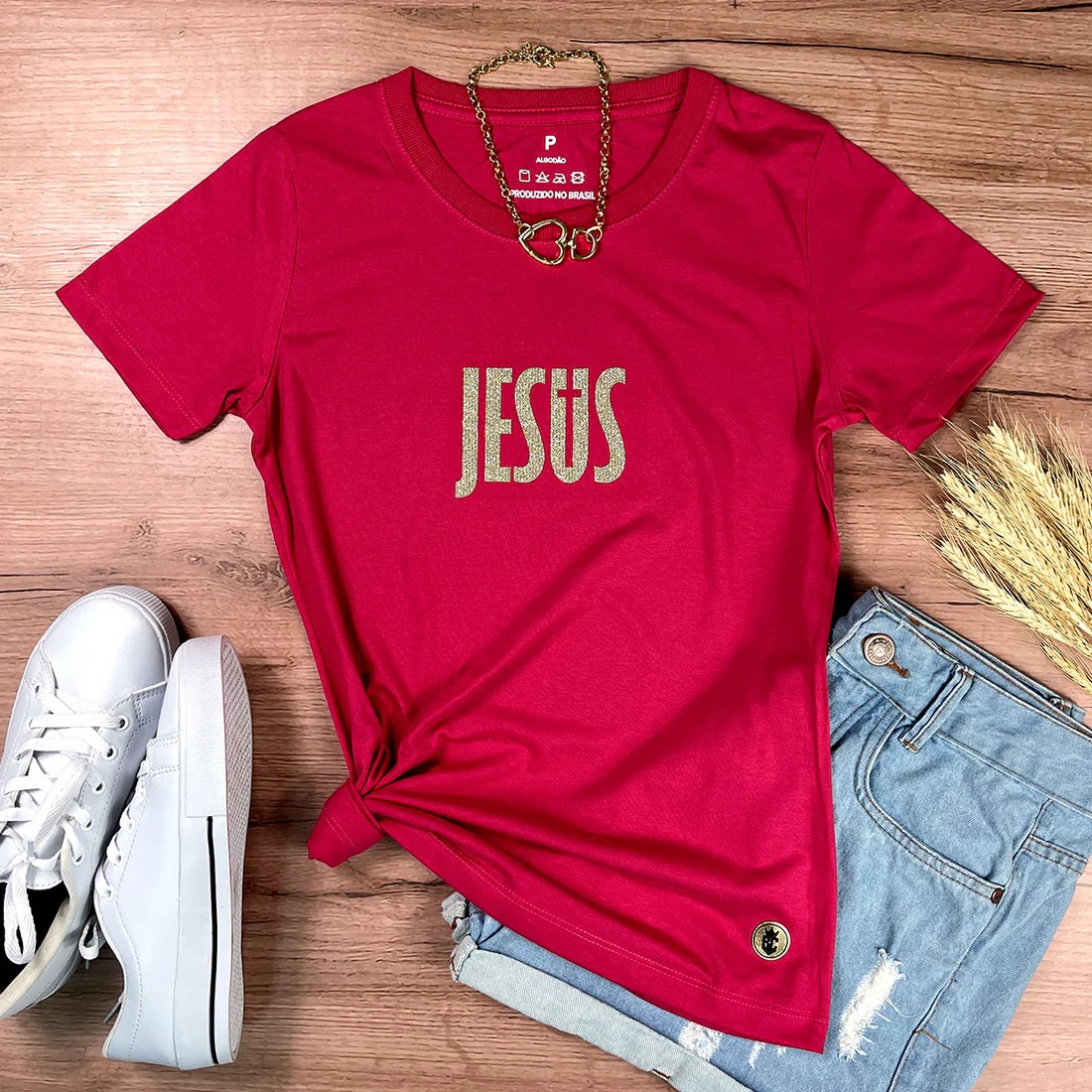 Camiseta Feminina Preta Jesus Cruz Glitter - Imagem 6