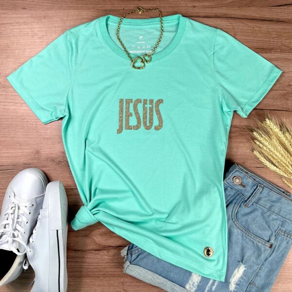 Camiseta Feminina Preta Jesus Cruz Glitter