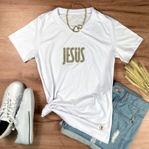 Camiseta Feminina Preta Jesus Cruz Glitter - Imagem 3