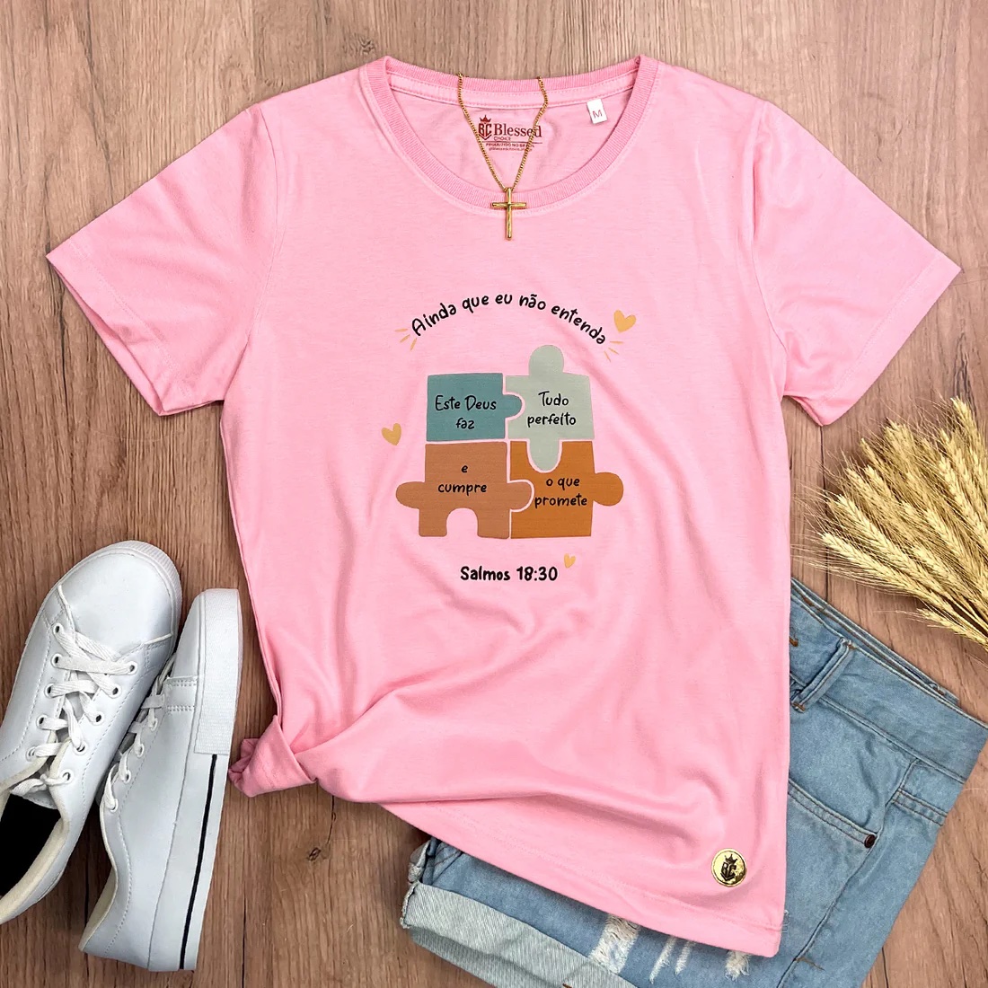 Camiseta Feminina Preta Quebra-Cabeça Ainda Que Eu Não Entenda - Imagem 6