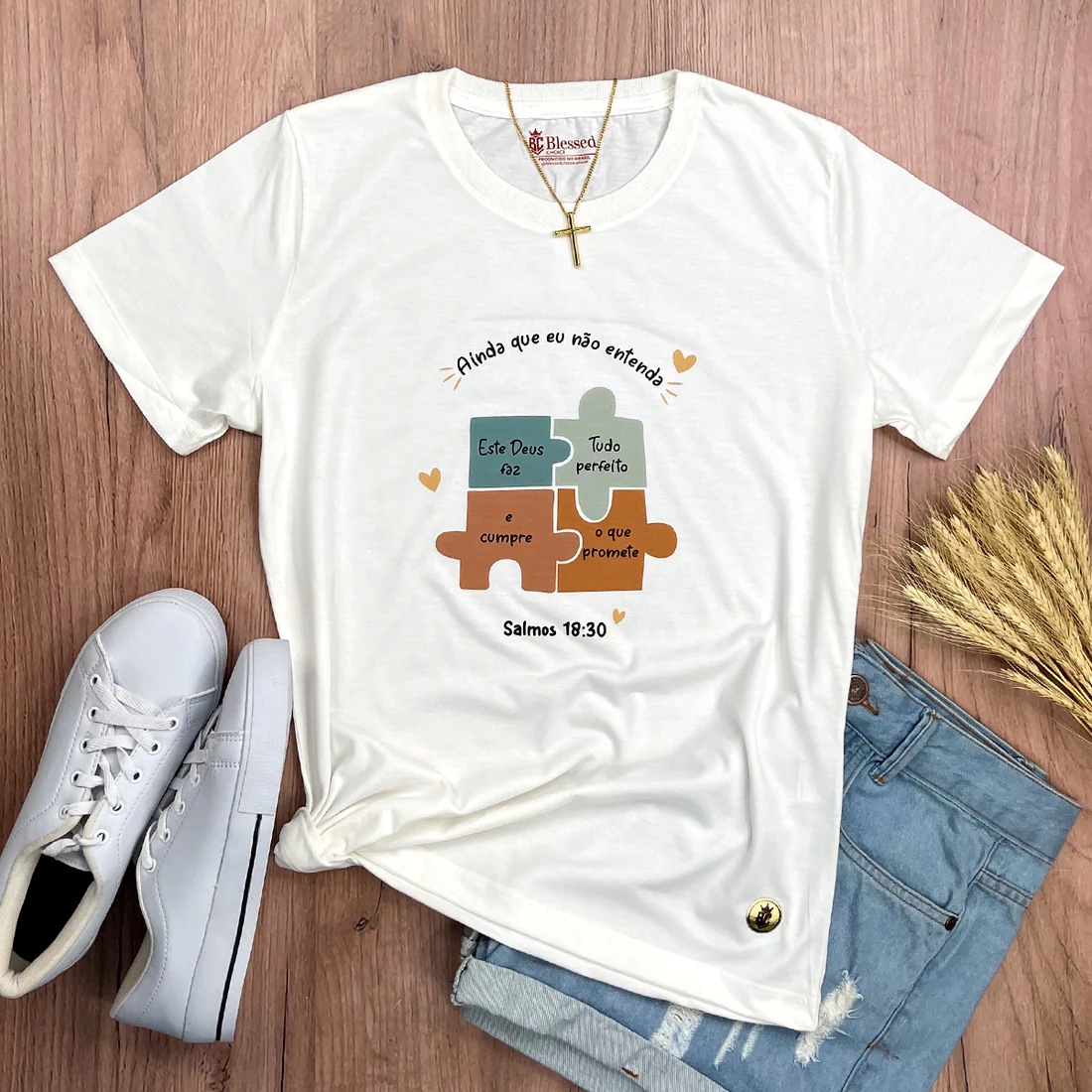 Camiseta Feminina Preta Quebra-Cabeça Ainda Que Eu Não Entenda - Imagem 3