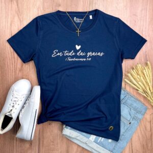 Camiseta Feminina Preta Em Tudo Dai Graças - Imagem 10