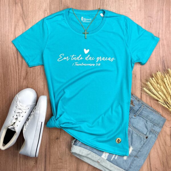 Camiseta Feminina Preta Em Tudo Dai Graças