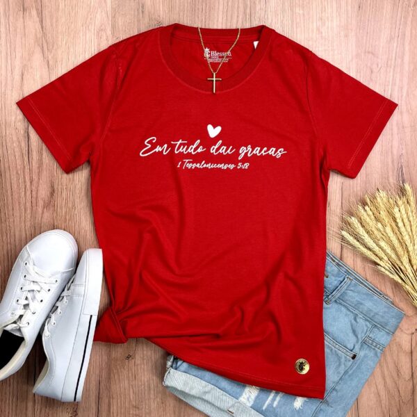 Camiseta Feminina Preta Em Tudo Dai Graças