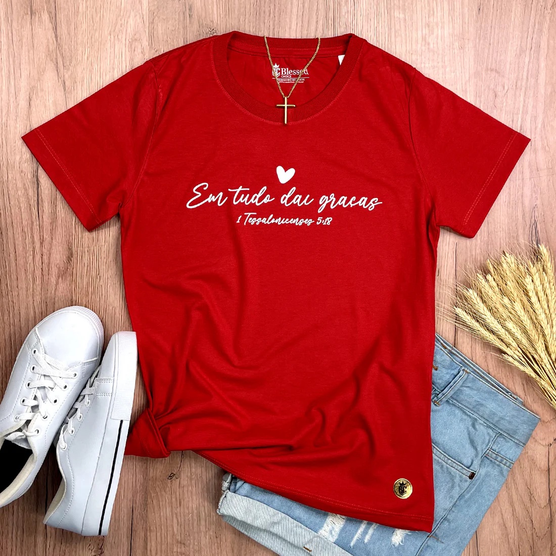 Camiseta Feminina Preta Em Tudo Dai Graças - Imagem 9