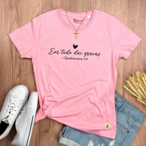 Camiseta Feminina Preta Em Tudo Dai Graças - Imagem 6